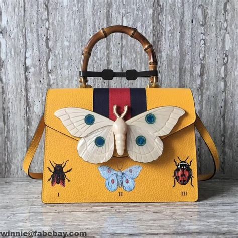 gucci yellow moth bag|gucci leather shoulder bag.